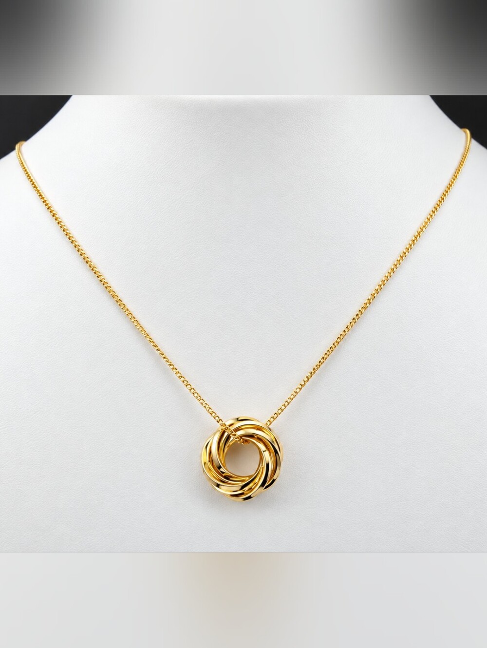 14K Yellow Gold Plated Parallel Chain Necklace Interlocking Circle Pendant Women